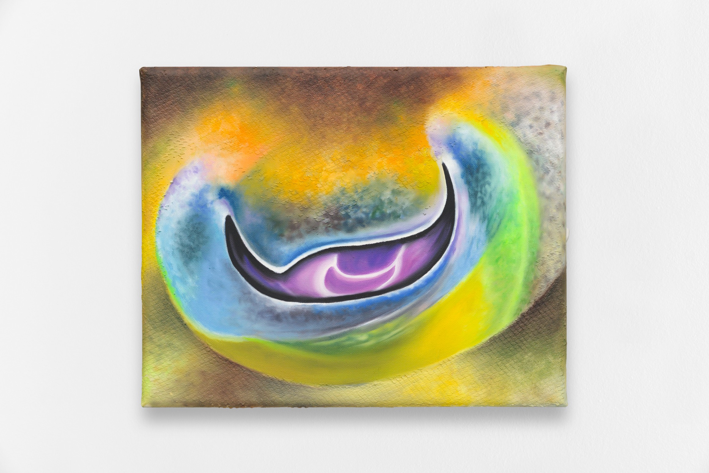 *Espejito XVII: Bellyache*, 2023, huile et pâte à modeler sur lin, 20 x 25 cm. Courtesy the artist & Spiaggia Libera, Paris. © Aurélien Mole