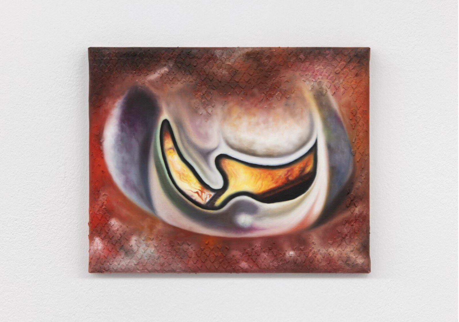 *Espejito XVI: Pyromantic*, 2023, huile et pâte a modelé sur toile, 20.3 x 25.4 cm. Courtesy the artist. Photo © Ruben Diaz