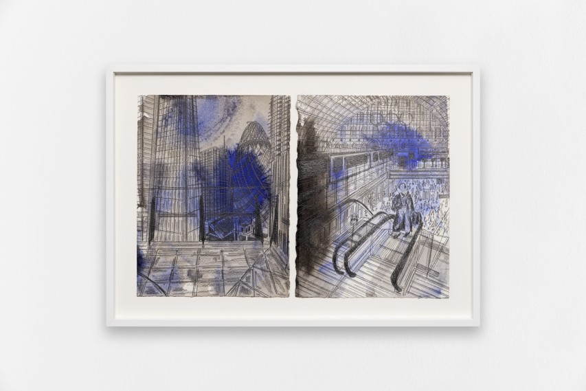 *Eurostine 3*, 2023, encre indienne, graphite et charbon sur papier de coton pressé à froid, 49.5 x 70 cm. Courtesy the artist & Spiaggia Libera, Paris. © Aurélien Mole