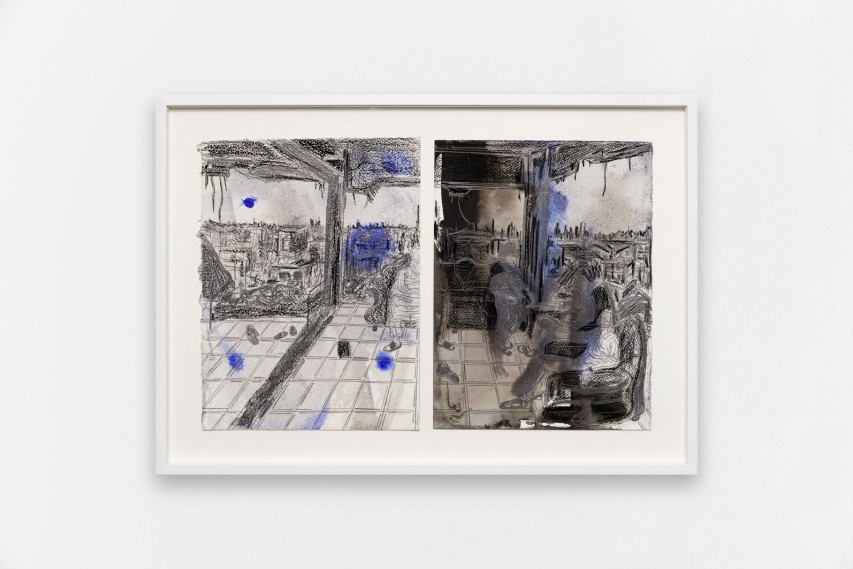 *Eurostine 2*, 2023, encre indienne, graphite et charbon sur papier de coton pressé à froid, 49.5 x 70 cm. Courtesy the artist & Spiaggia Libera, Paris. © Aurélie Mole