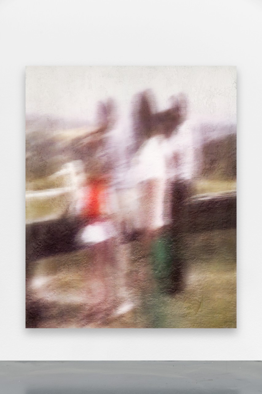 *Lily Nad Three Segtranrs*, 2023, tapis, tissu, colle, aluminium, filtre à réalité augmentée, 186 x 150 cm. Courtesy the artist & Spiaggia Libera, Paris. © Aurélien Mole