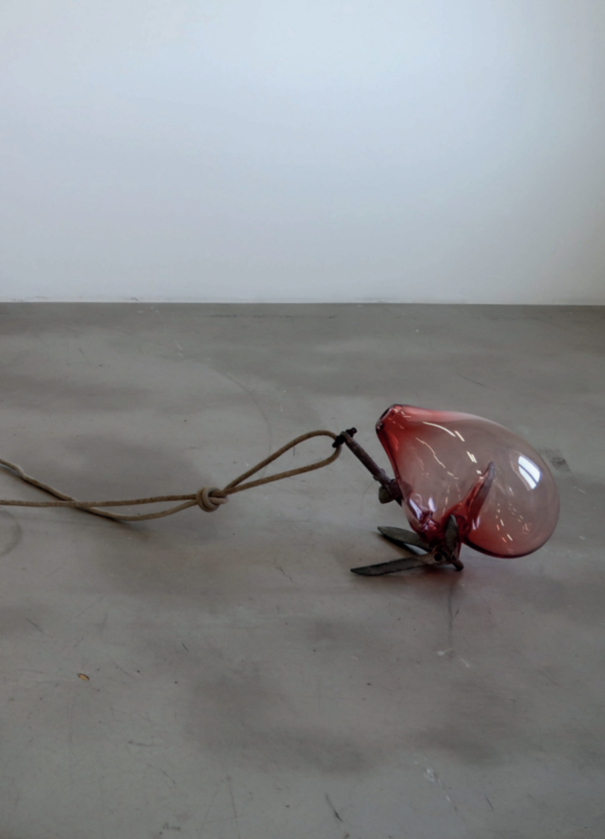Nina Boughanim, *Amarrage dans les rochers de Malmousque*, 2024, tinted blown glass, grappling anchor, 40 x 30 x 30 cm. Courtesy the artist.