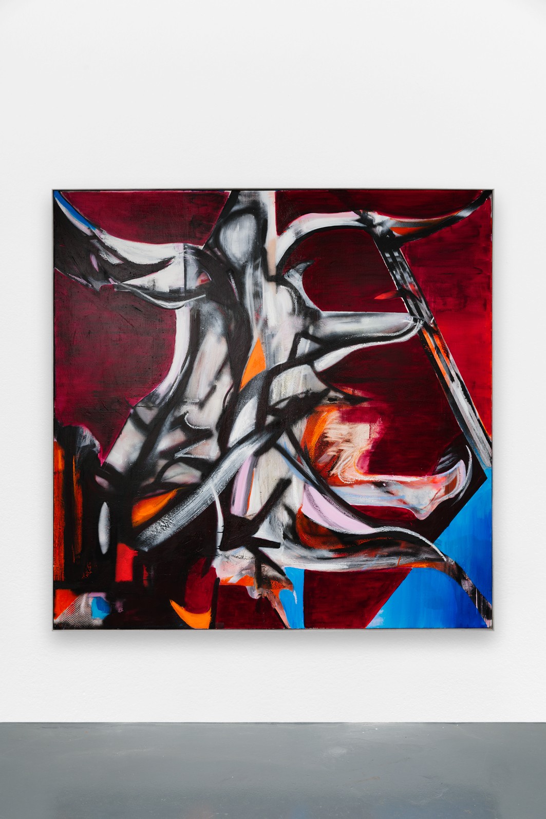 *The Skinning of San Bartolomeo*, 2023, oil paint and acrylic on canvas, photochromic film, 180 x 180 cm. Courtesy the artist & Spiaggia Libera, Paris. © Aurélien Mole