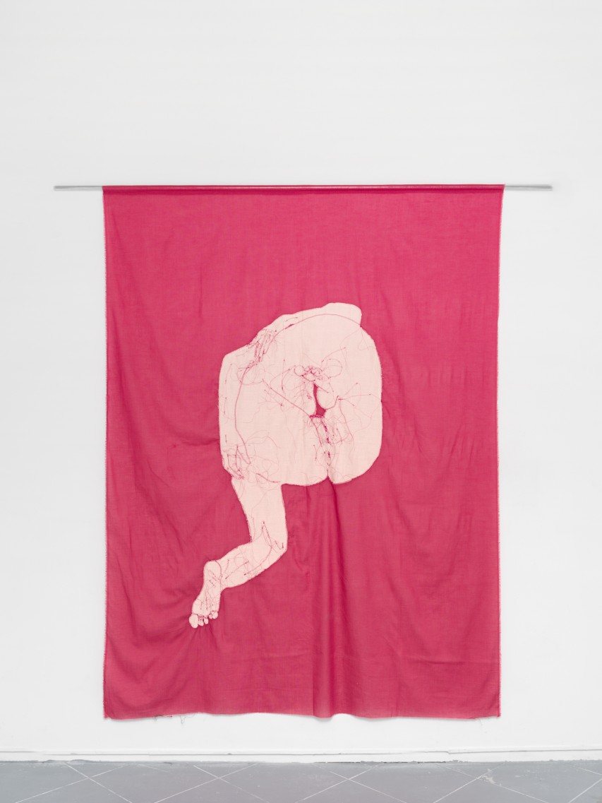 *Raw Body* , 2023,  Broderie sur textile, 190 x 150 cm. Courtesy the artist & spiaggia libera, Paris.