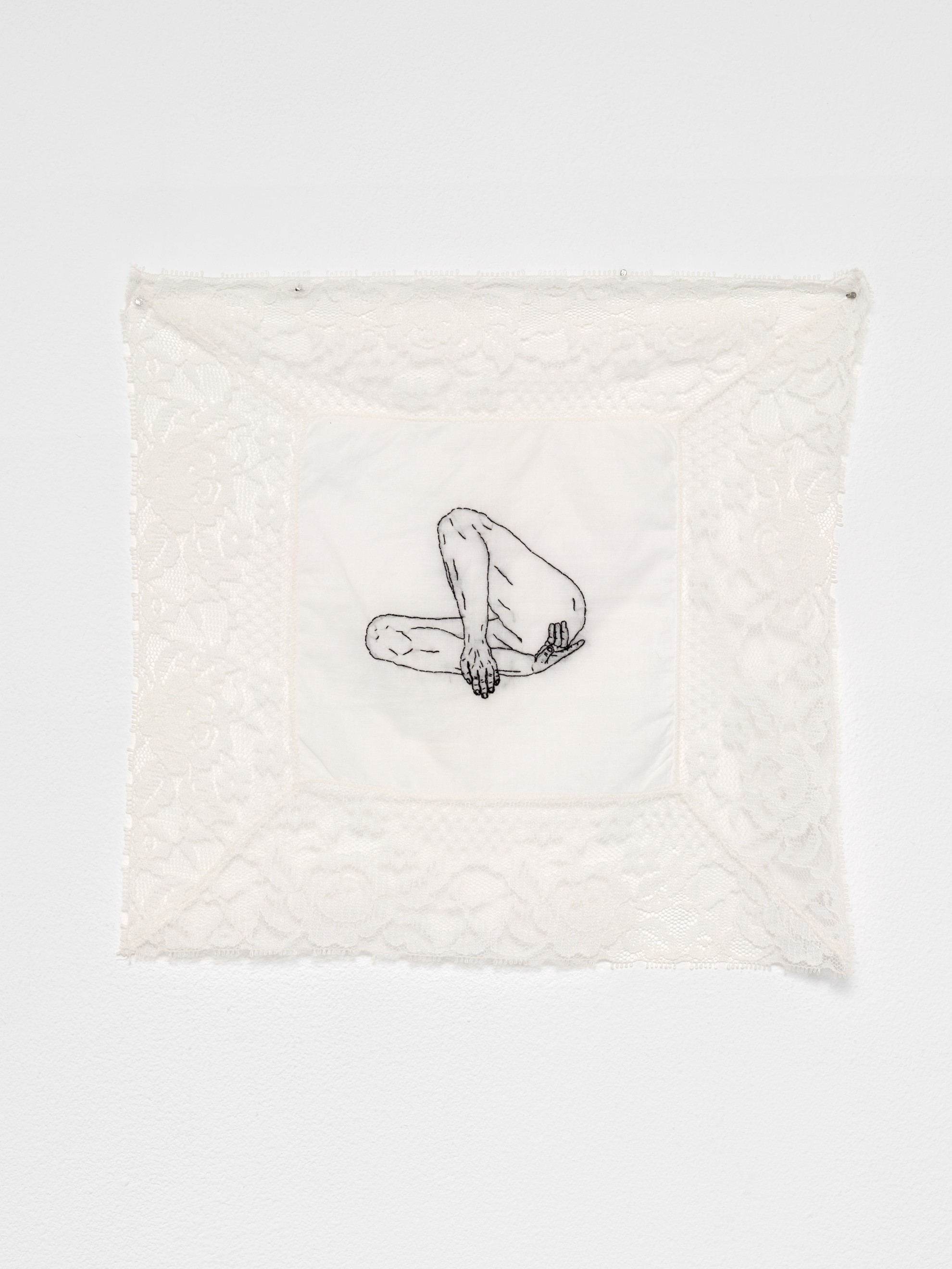 Soukaina Joual, *Raw Body*, 2024, Handmade embroidery on handkerchief, 43 x 31 cm. Courtesy the artist & spiaggia libera, Paris.