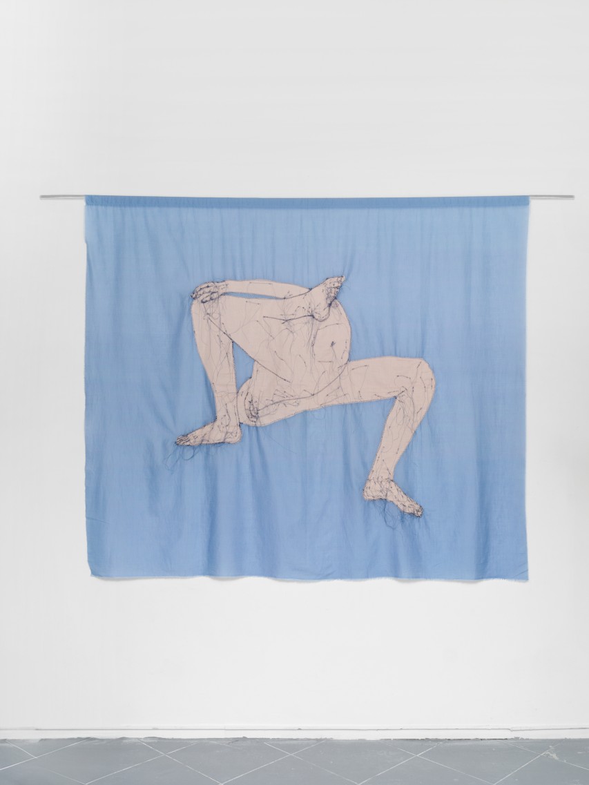 Soukaina Joual, Raw Body, 2023, Embroidery on textile, 137 x 164 cm. Courtesy the artist & spiaggia libera. Photo © Aurelién Mole