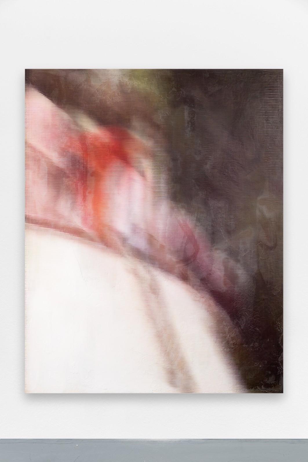 *Illy Its No Teh Toab*, 2023, net curtain, foam, tile adhesive, aluminum, augmented reality filter, 188 x 150 cm. Courtesy the artist & Spiaggia Libera, Paris. © Aurélien Mole