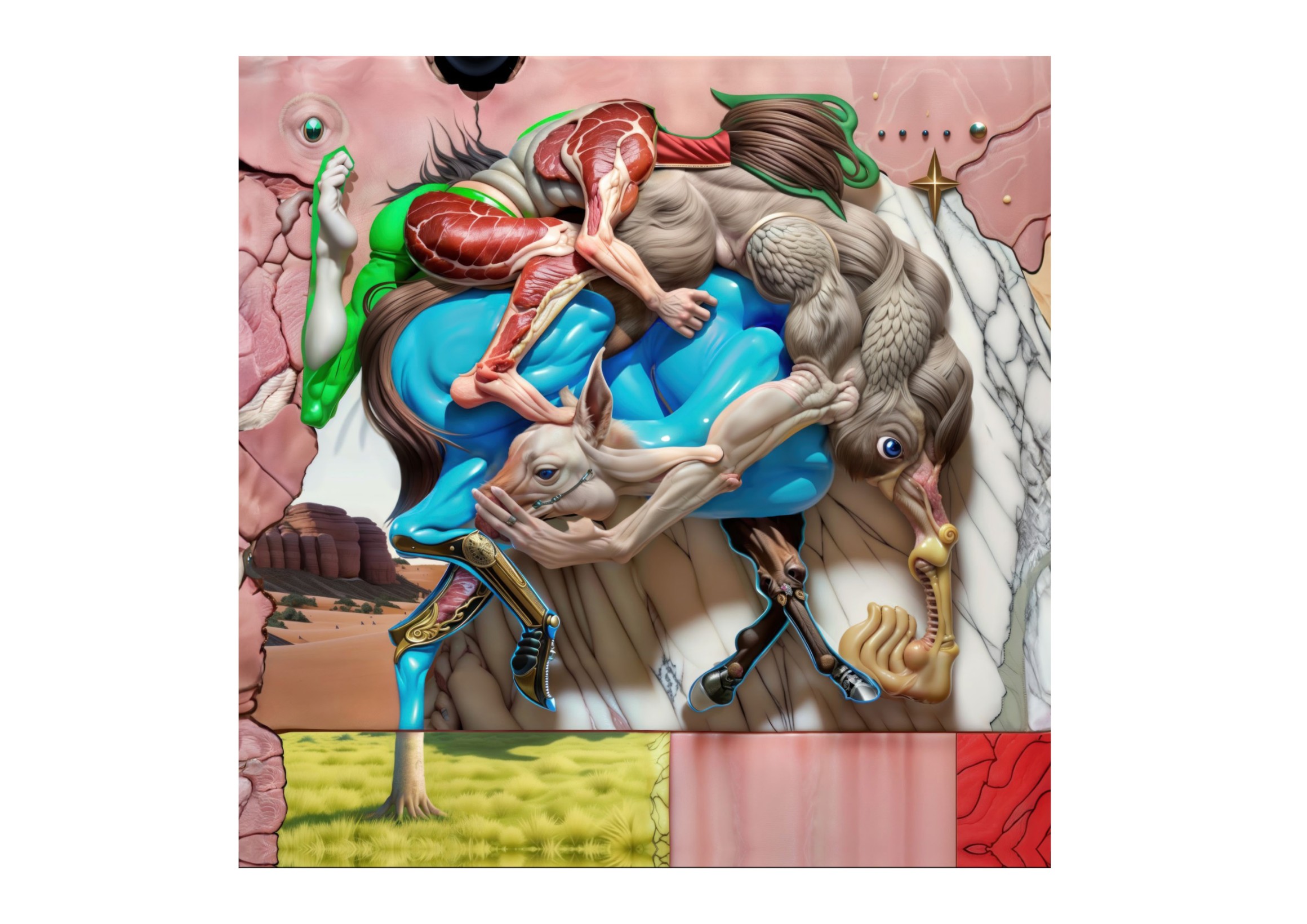 *Le Fardeau de la Chair*, 2023, print and acrylic on canvas, 120 x 120 cm. Courtesy the artist & Spiaggia Libera, Paris.