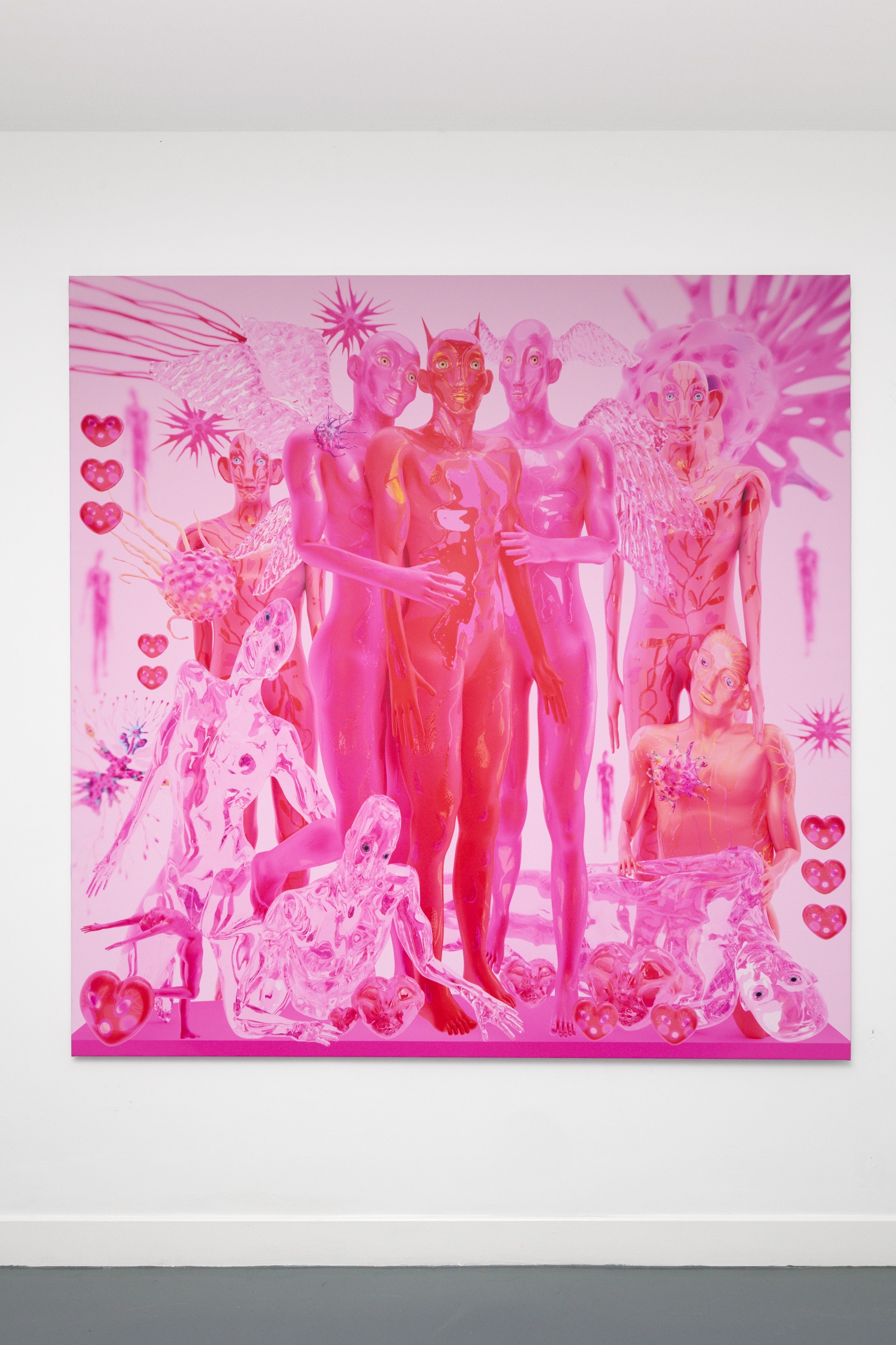 *Le nouveau printemps Orgiax*, 2024, digital print on canvas, oil paint, resin and varnish, 160 x 160 cm. Courtesy the artist & Spiaggia Libera, Paris © Aurélien Mole