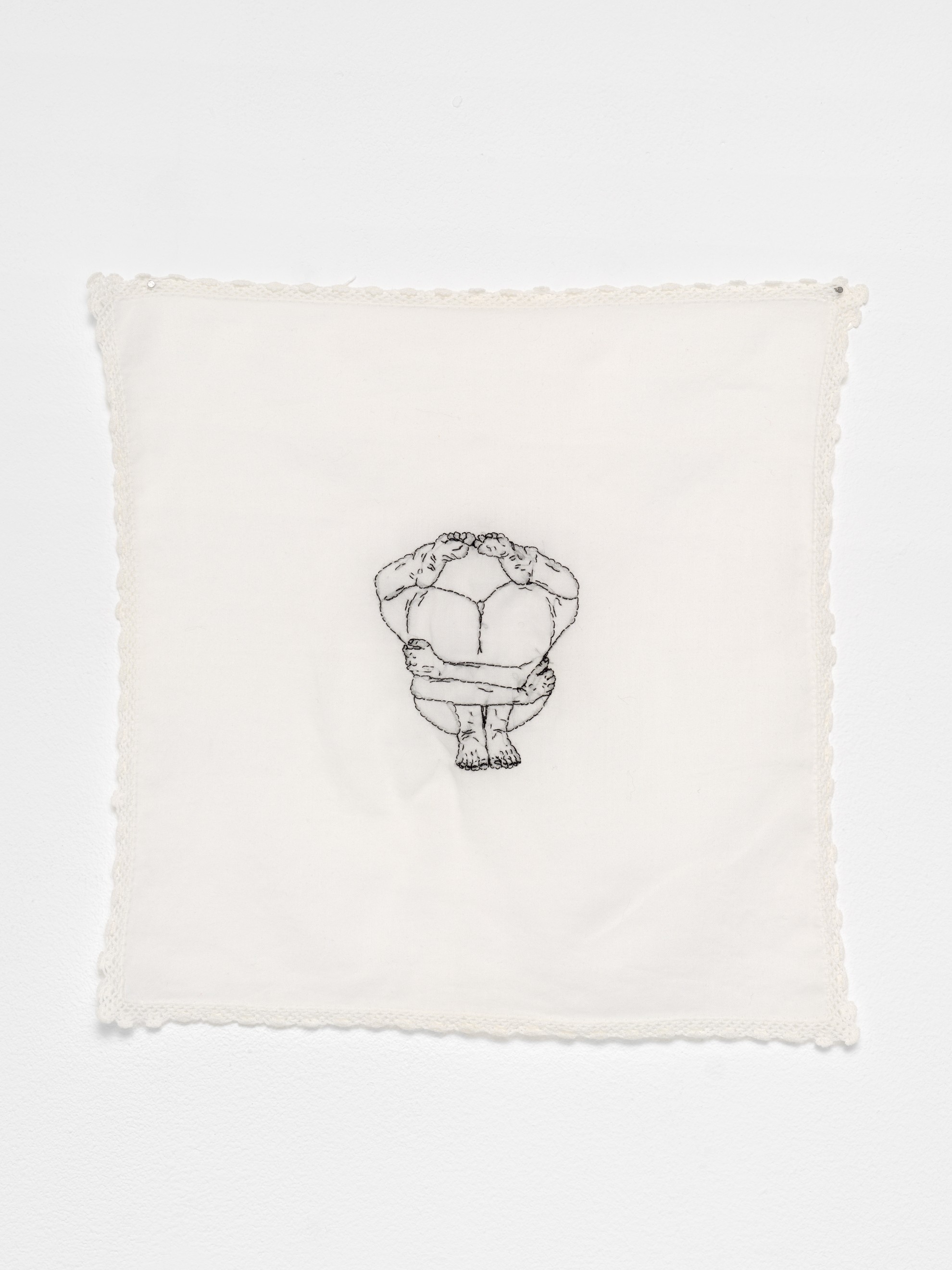 Soukaina Joual, *Raw Body*, 2024, Handmade embroidery on handkerchief, 29 x 28.5 cm. Courtesy the artist & spiaggia libera, Paris. Photo © Aurélien Mole