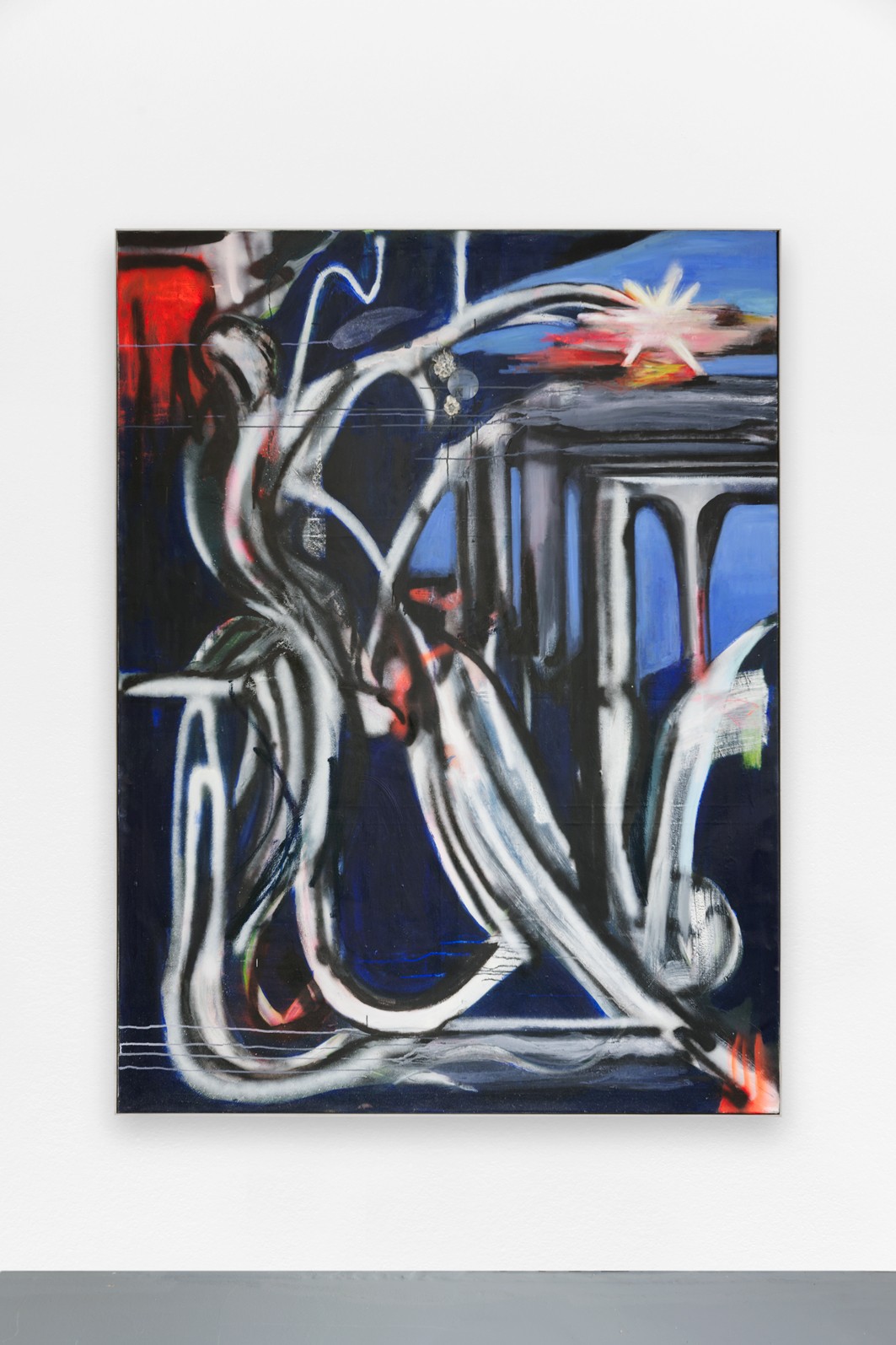 Romana Londi, *Asylum under my tread*, 2023, oil paint, acrylic paint, photochromic film on canvas, 200 x 150 cm. Courtesy the artist & Spiaggia Libera, Paris. © Aurélien Mole
