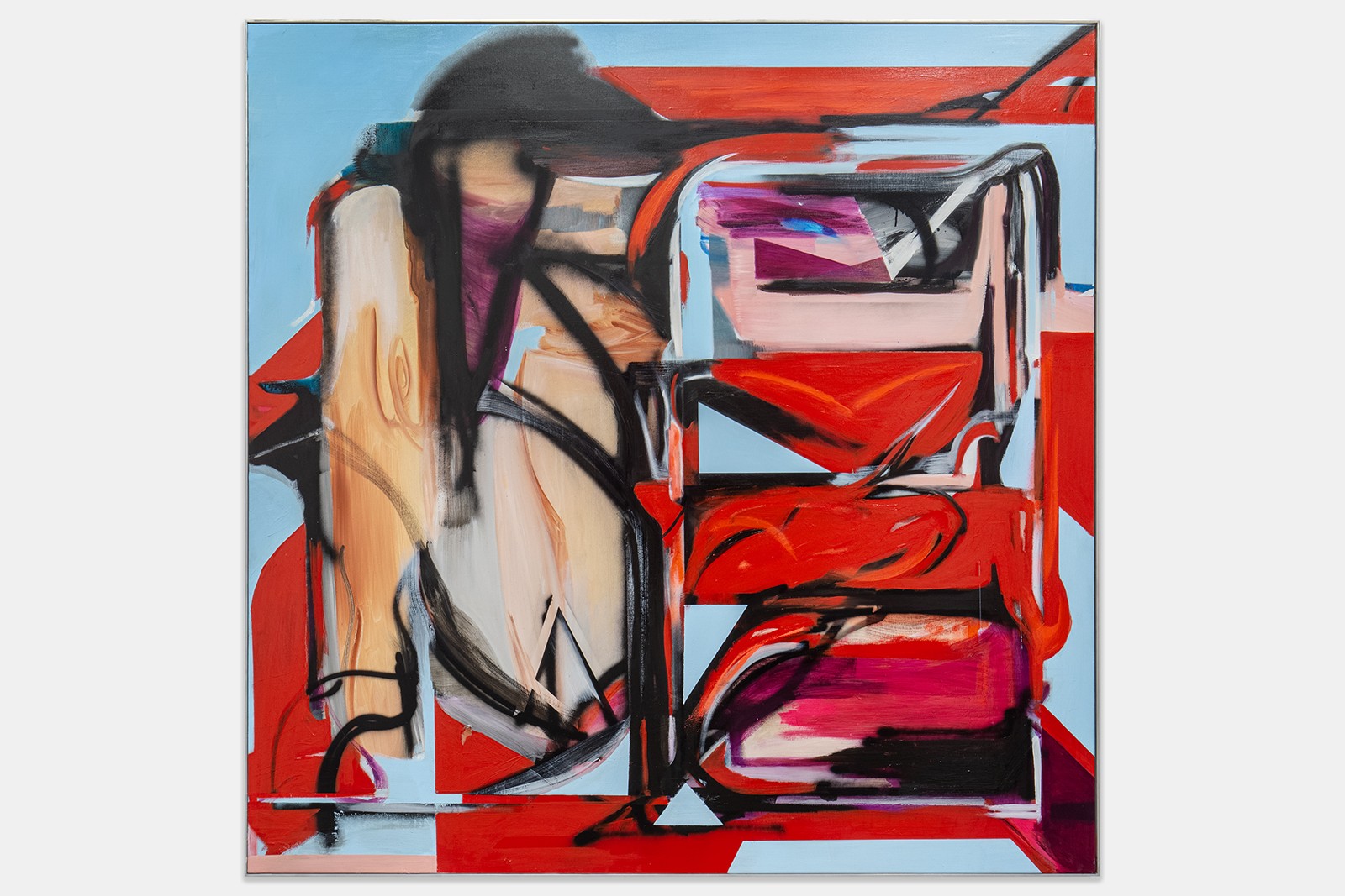 *Hewn from Darkness, Forged from Light*, 2024, peinture sur toile, film photochromatique, 180 x 180 cm. Courtesy the artist & Spiaggia Libera, Paris. Photo © Gabriele Abbruzzese