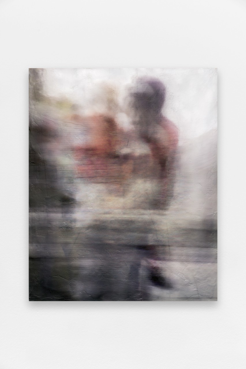 *A stranger loshd illy above het lock*, 2023, foam, tile adhesive, net curtain, UV print, AR filter, 95 x 77 cm. Courtesy the artist & Spiaggia Libera, Paris. © Aurélien Mole
