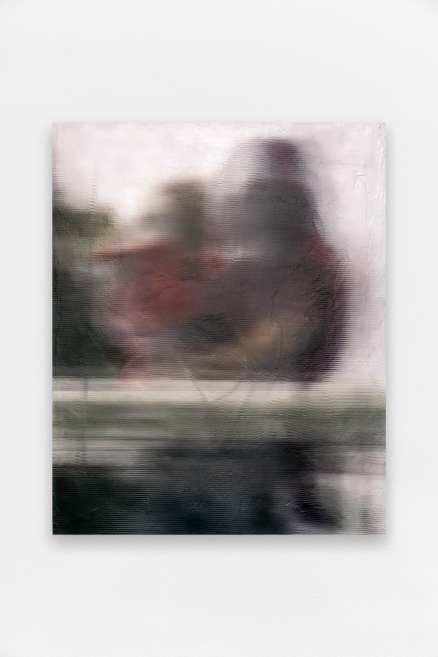 *A strenagr oldsh lily baove teh kolc*, 2023, foam, tile adhesive, net curtain, UV print, AR filter, 95 x 77 cm. Courtesy the artist & Spiaggia Libera, Paris. © Aurélien Mole